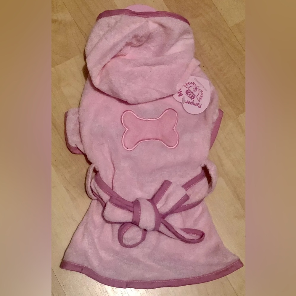 NEW Pamper Me Pet Pink Hooded Terry Wrap-Around Belt Dog Robe